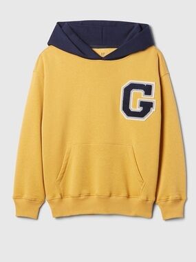 Gap Vintage Soft Varsity Hoodie Honey Gold Navy Size 8 EUC